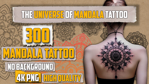 300 Mandala Tattoo (PNG & TRANSPARENT Files)-4K