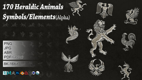 170 Heraldic Animals Symbols/Elements (Alpha,Brush)