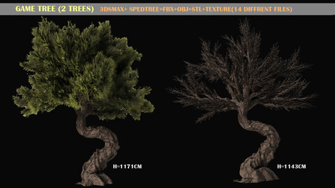 GAME tree (2 trees) 3Dsmax+ spedtree+fbx+obj+stl+texture (14 DIFFRENT FILES)