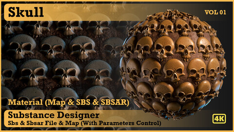 Skull Material - VOL 01 - Maps & SBS & Sbsar