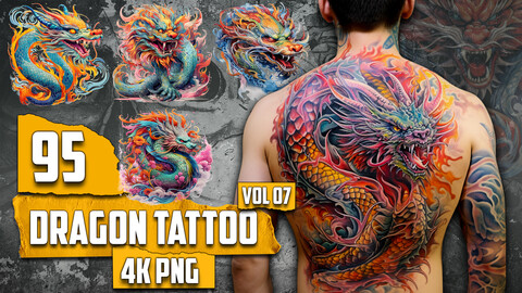 95 Dragon Tattoo (PNG & TRANSPARENT Files)-4K - Vol 07