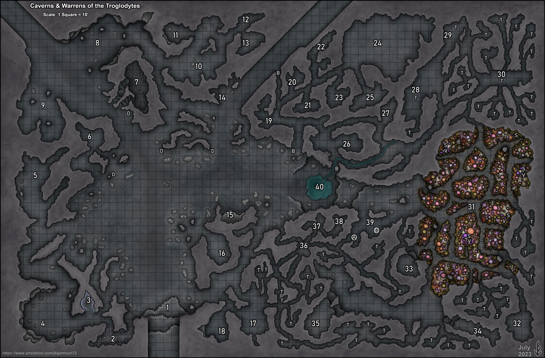 ArtStation - Trog Caverns 140 x 92 VTT Battlemap-Darkmode Version ...