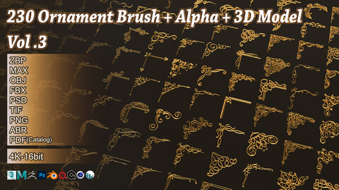 230 Ornament Brush + Alpha + 3D model Vol 3 (Corner)
