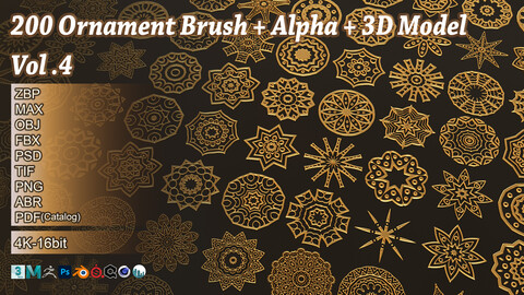 200 Ornament Brush + Alpha + 3D Model Vol 4 (Mandala)