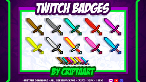 Twitch Badges | Minecraft Swords | Bit Badges | Stream | Subscribers | Pixel art | Gamer Badges | Video Games