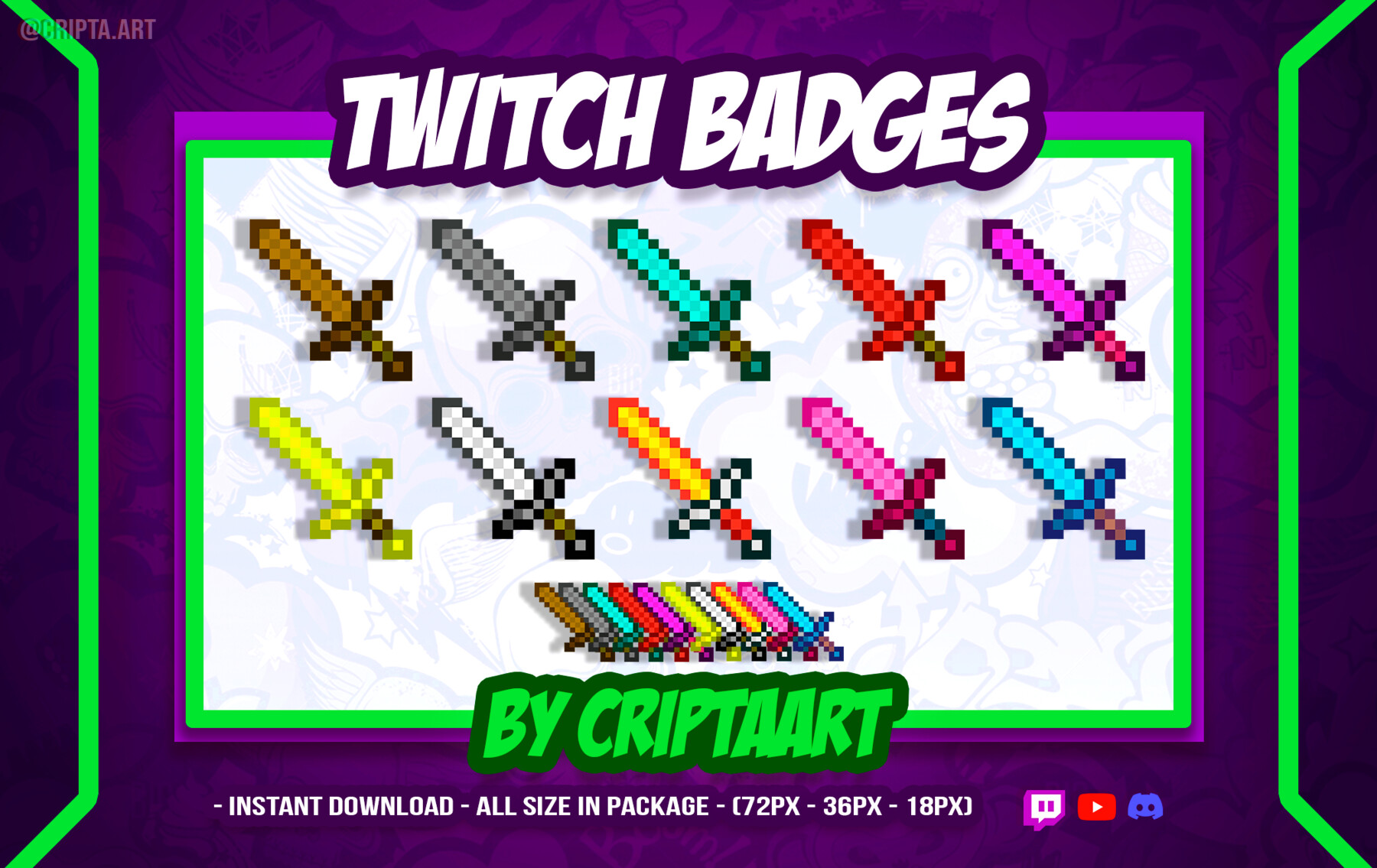 Pixel Sword Twitch Badges - Gaming Visuals