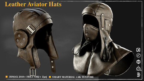 Leather Aviator Hats /Marvelous Designer / 4k Textures/Smart material