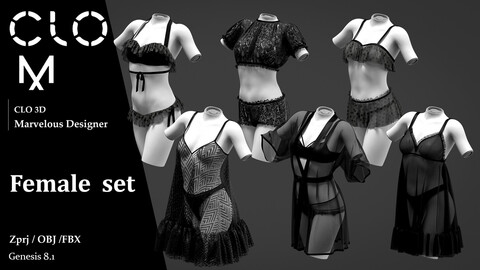 Female set / Marvelous Designer/Clo3D project file + OBJ