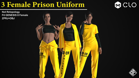 Female Prison Uniform Pack (3 styles) - MD / CLO3D projects + OBJ - FBX