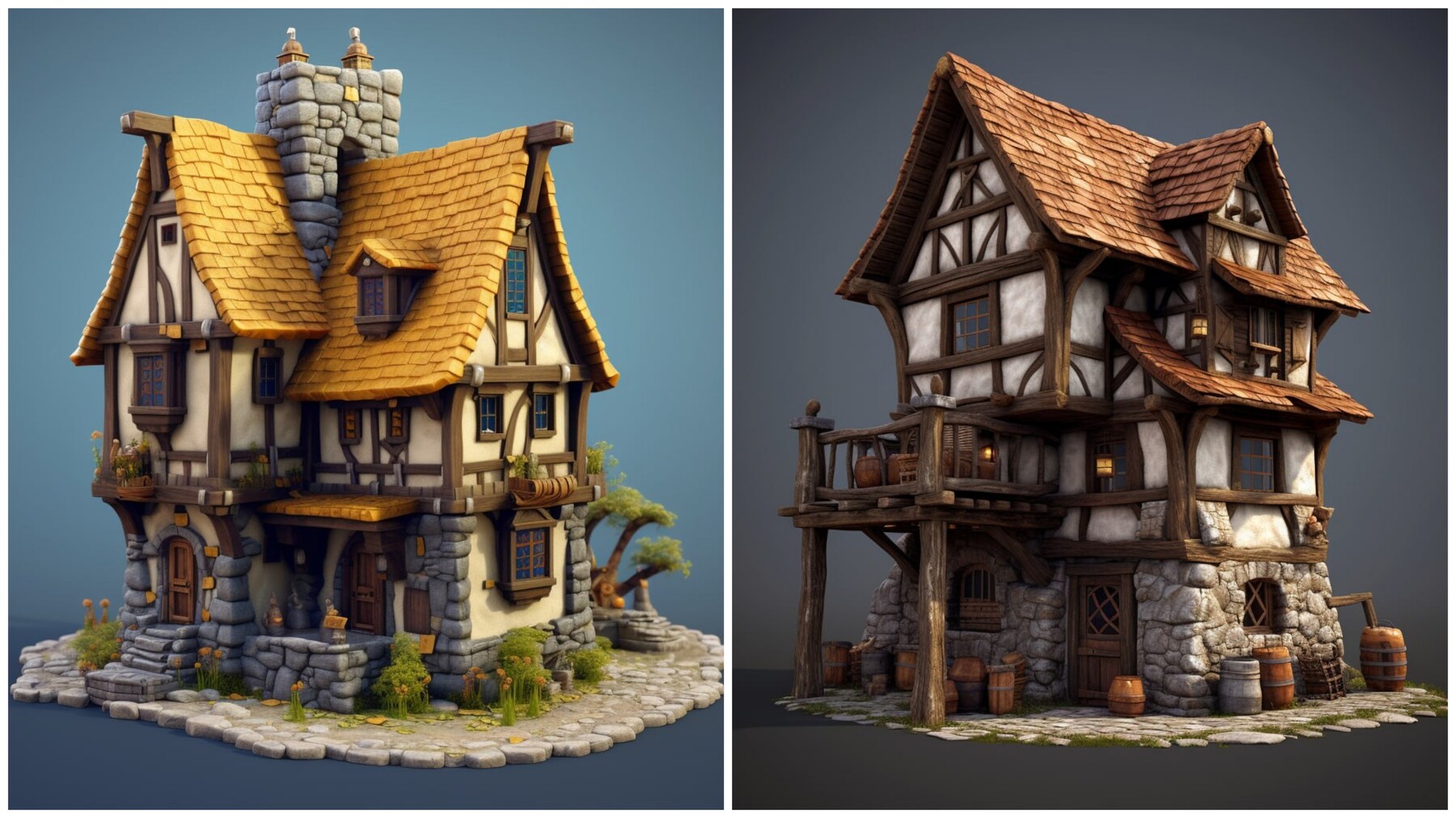 High detail image of a modern twist on a medieval-style house in