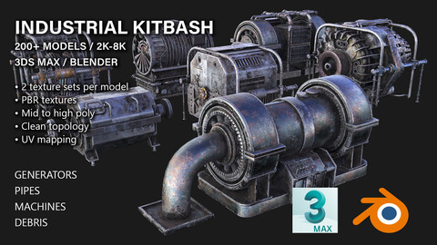 CODE: NORTHLOGIC5K - Industrial Kitbash V2 - 200+ Models (2 Texture Sets Per Model/2K-8K) (Free Sample)