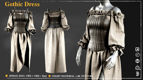 Gothic Dress 005 /Marvelous Designer / 4k Textures/Smart material