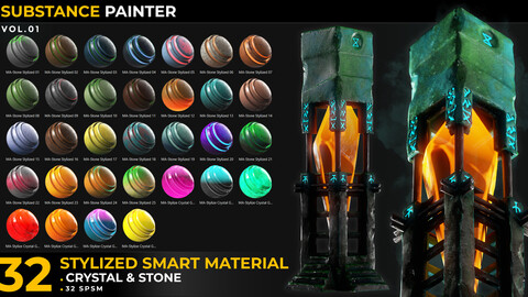 32 Stylized Smart Materials Stone & Crystal (gem) Vol 01