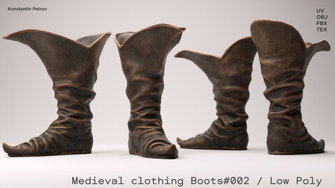 Medieval clothing Boots #002 -  Low Poly / OBJ FBX/ Topology & UV / DIGITAL ARMOR / GAME ASSETS