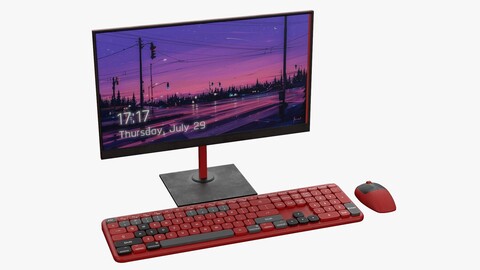 Wireles Computer Set Keyboard Mouse Monitor Berry Red