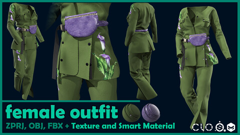 female outfit with texture+ smart material/ zprj+obj+fbx