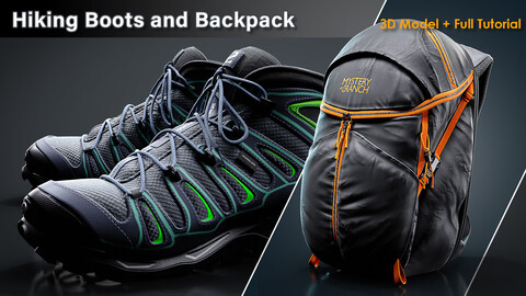 Hiking Boots and Backpack / Full Tutorial + 3D Model