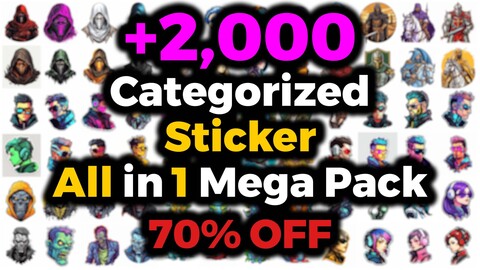 +2,000 Categorized Sticker (4K) All in 1 Mega Pack