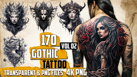 170 Gothic Tattoo (PNG & TRANSPARENT Files)-4K - High Quality - Vol 02