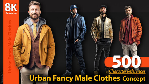 500 Urban Fancy Male Clothes. Character References, 8K Resolution