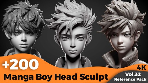 +200 Manga Anime Boy Head Sculpt(4k)