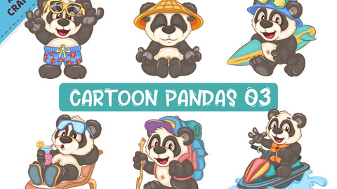 Set of Cartoon Pandas 03. Animal Art.