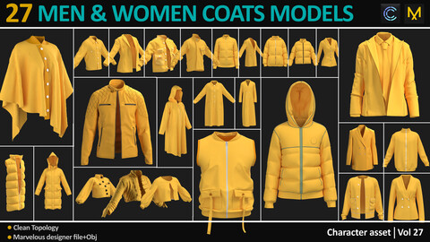 27 MEN AND WOMEN COATS MODELS ( OBJ, ZPRJ )