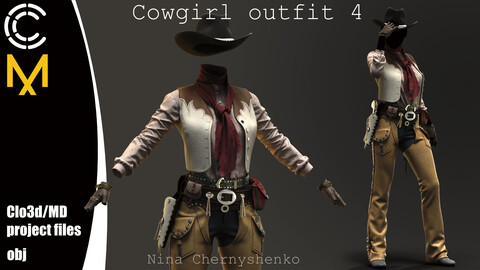 Cowgirl outfit 4. Marvelous Designer/Clo3d project + OBJ.