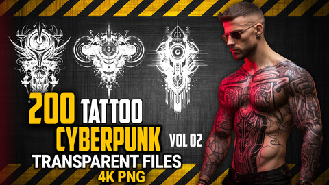 200 Cyberpunk Tattoo (PNG & TRANSPARENT Files)-4K - High Quality - Vol 02