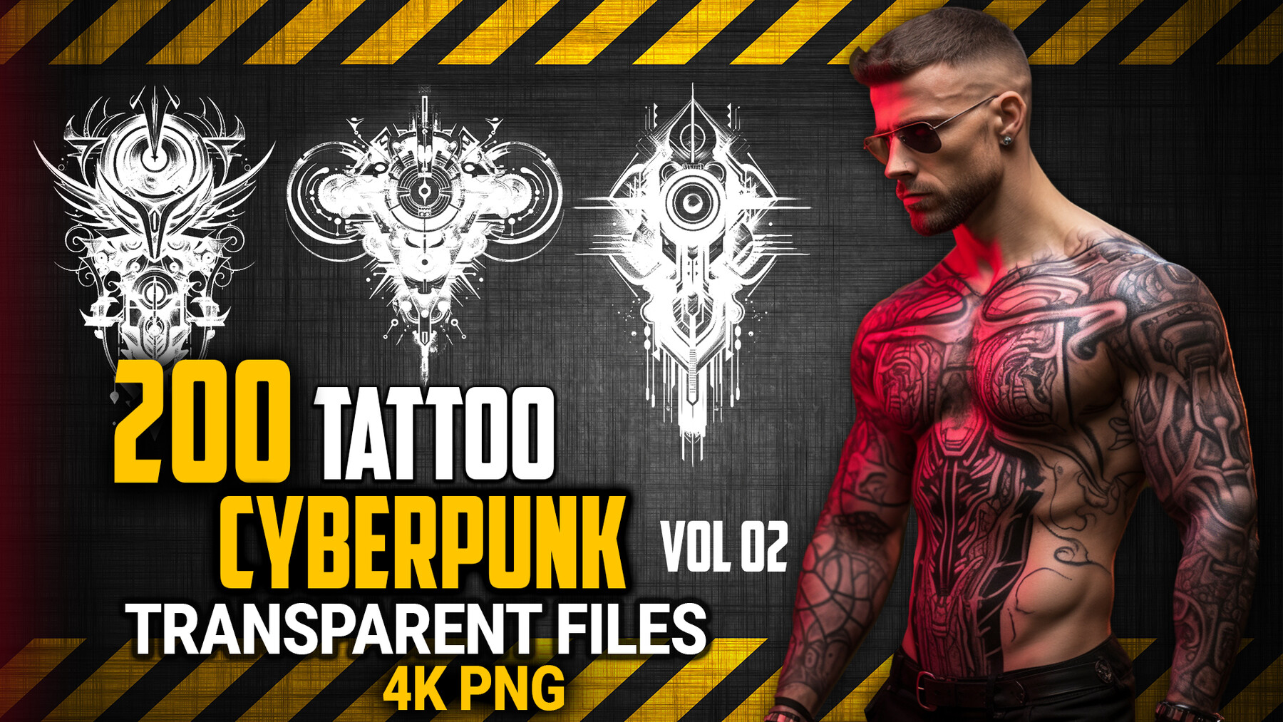 ArtStation - 200 Cyberpunk Tattoo (PNG & TRANSPARENT Files)-4K - High Quality - Vol 02