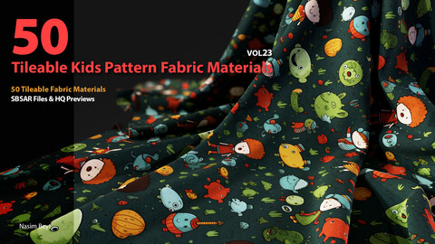 50 Tileable Kids Pattern Fabric Materials-VOL23. SBSAR