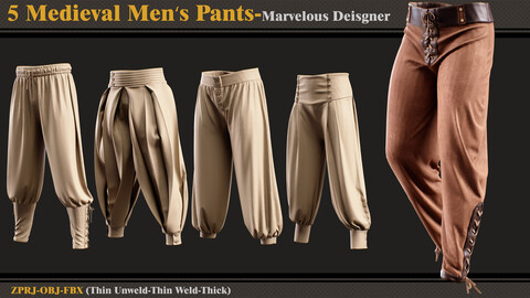 5 Medieval Men's Pants/Marvelous Designer-Clo3D(ZPRJ + FBX + OBJ)