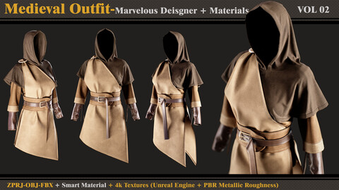 Medieval Outfit- Marvelous Designer/Clo3d + Smart Material + 4K Textures + OBJ + FBX (vol 2)
