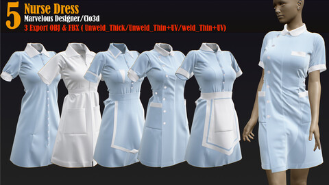 5 Nurse Dress (Marvelous/CLO +ZPRJ +OBJ+FBX+UV)