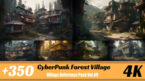 +350 CyberPunk Forest Village | 4K | Reference Pack Vol.09