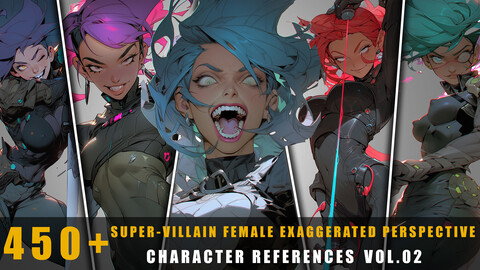 450+ Super-Villain Female Exaggerated Perspective Outfit - Character References Vol.02