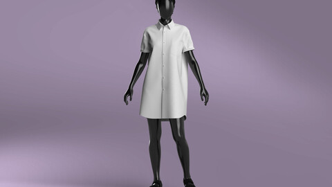 Woman Basic Shirt Dress Modeling in Clo3D - Marvelous Designer