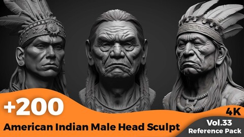 +200 American Indian Male Head Sculpt(4k)