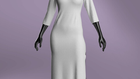 Woman Basic Long Dress Modeling in Clo3D - Marvelous Designer