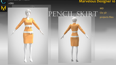 Pencil Skirt_OFFICE LADY__Marvelous Designer, CLO3D_OBJ&FBX(if needed)