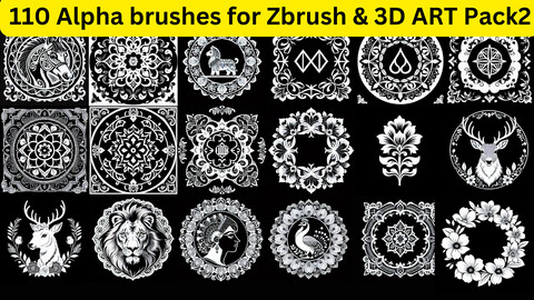 110 Alpha Brushes for ZBrush and 3D Art pack 2