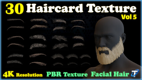 30 Haircard PBR Textures for Beard, Mustache, Eyebrow, and Eyelash (MEGA Bundle) - Vol 5