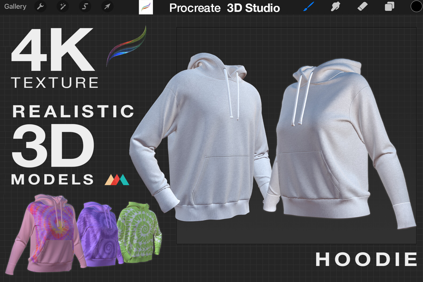 ArtStation Hoodie woman and man Procreate 3D Model Hoodie