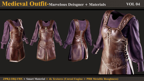 Medieval Outfit- Marvelous Designer/Clo3d + Smart Material + 4K Textures + OBJ + FBX (vol 4)
