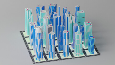 Cartoon City Buildings Pack 3D model