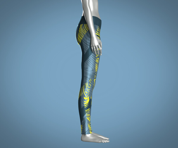 Girls Sports Leggings-Yellow Printed 3D model