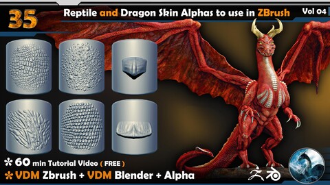Reptile and Dragon Skin Alphas to use in ZBrush Vol 04