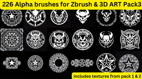 226 Alpha textures Pack 3 for Zbrush and 3D art
