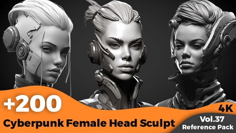 +200 Cyberpunk Female Head Sculpt(4k)