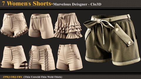 7 Women's Shorts/Marvelous Designer-Clo3D (ZPRJ + FBX + OBJ)
